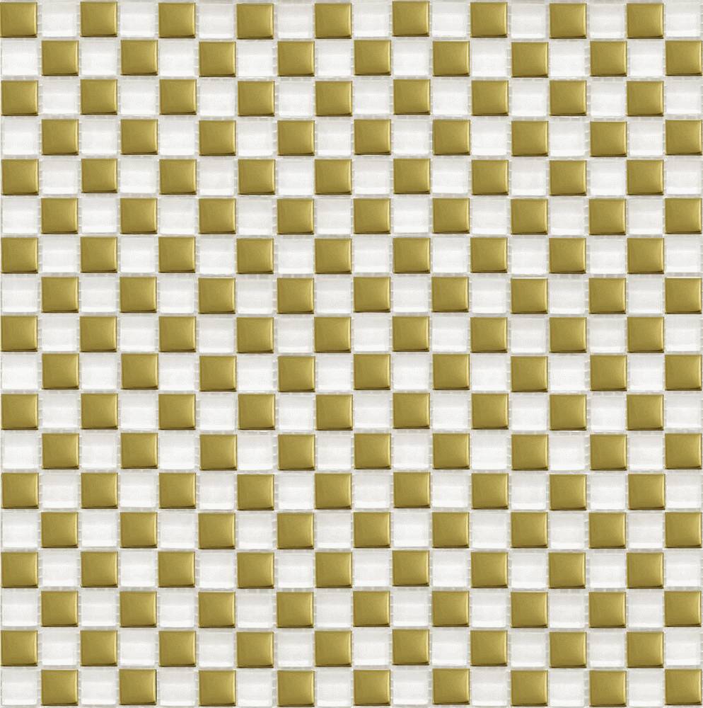 413 Мозаика шахматка белый-золото 1,5*1,5