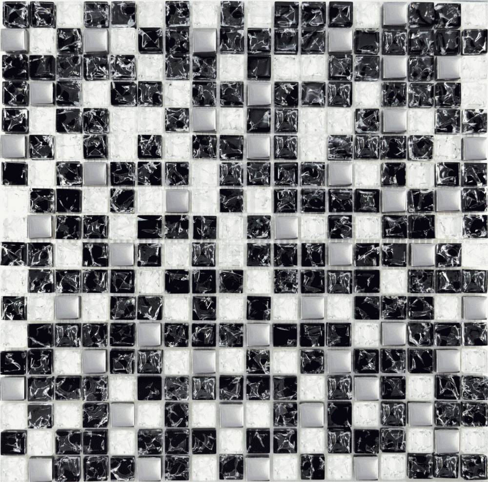 Мозаика 503 Мозаика микс черный колотый-белый колотый-платина 1,5*1,5 Grand Kerama Украина Grand Kerama 300X300X6